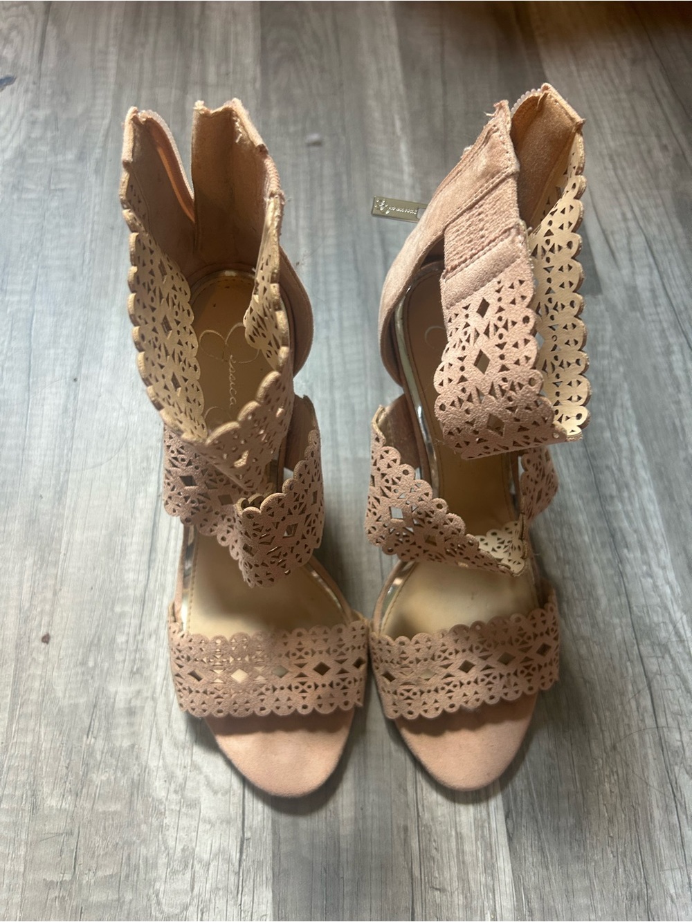 Jessica Simpson Blush Laser-Cut Scalloped Ankle Strap Heels